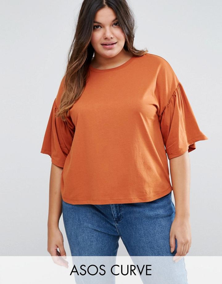 Asos Curve T-shirt With Ruffle Sleeve In Boxy Fit - Orange