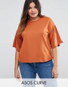 Asos Curve T-shirt With Ruffle Sleeve In Boxy Fit - Orange
