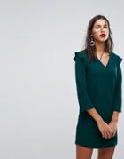 Mango Frill Shoulder V-neck Dress - Green
