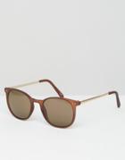 Asos Square Sunglasses In Frosted Brown With Metal Arms - Brown