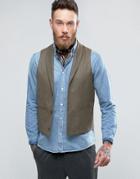 Asos Skinny Vest With Shawl Collar In Brown - Green