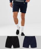 Asos Design 2 Pack Slim Chino Shorts In Black & Navy Save - Multi