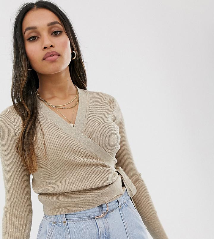 Fashion Union Petite Lurex Wrap Cardigan