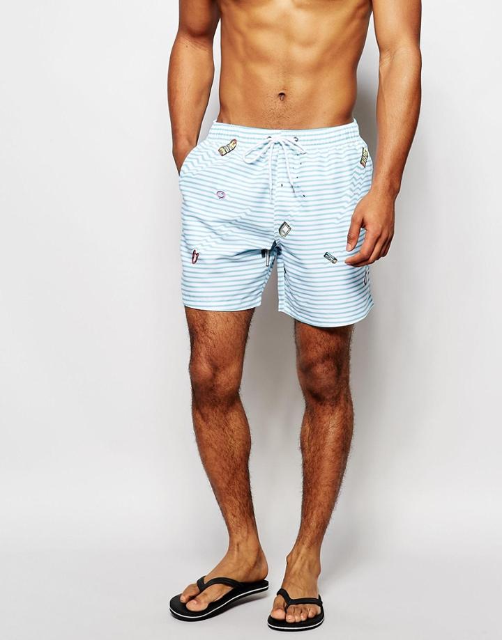 Boardies Ripple Swim Shorts In Mid Length - Blue