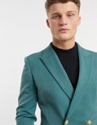 Asos Design Skinny Double Breasted Blazer With Gold Buttons In Sea Green