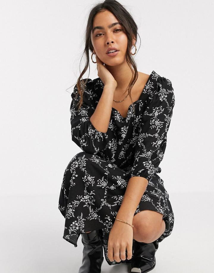 River Island Floral Midi Smock Dress In Black-red