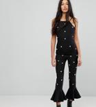 Missguided Tall Pearl Embellished Flare Hem Jumpsuit - Black
