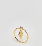 Asos Design Gold Plated Sterling Silver Engraved Diamond Charm Ring - Gold