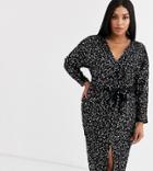 Asos Design Curve Midi Dress With Batwing Sleeve And Wrap Waist In Scatter Sequin