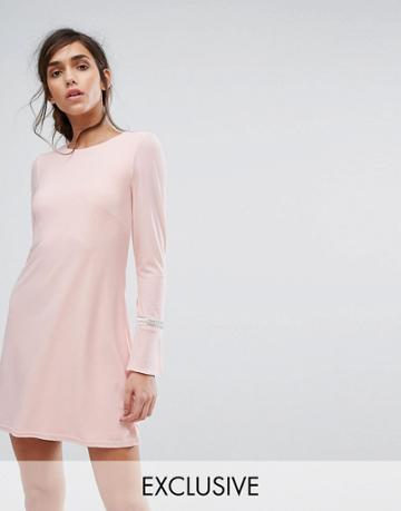 Silver Bloom Swing Dress With Embellished Cuffs - Pink