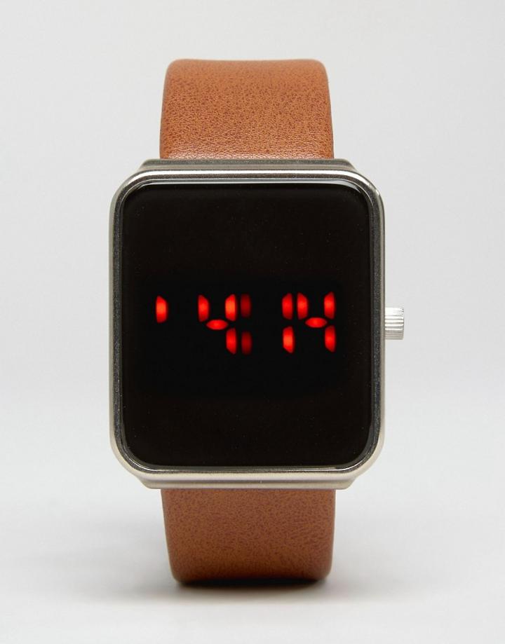 Asos Digital Watch With Tan Strap - Brown