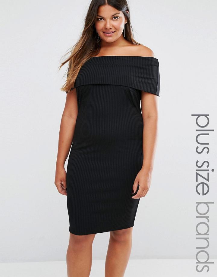Club L Plus Bardot Midi Dress In Rib - Black