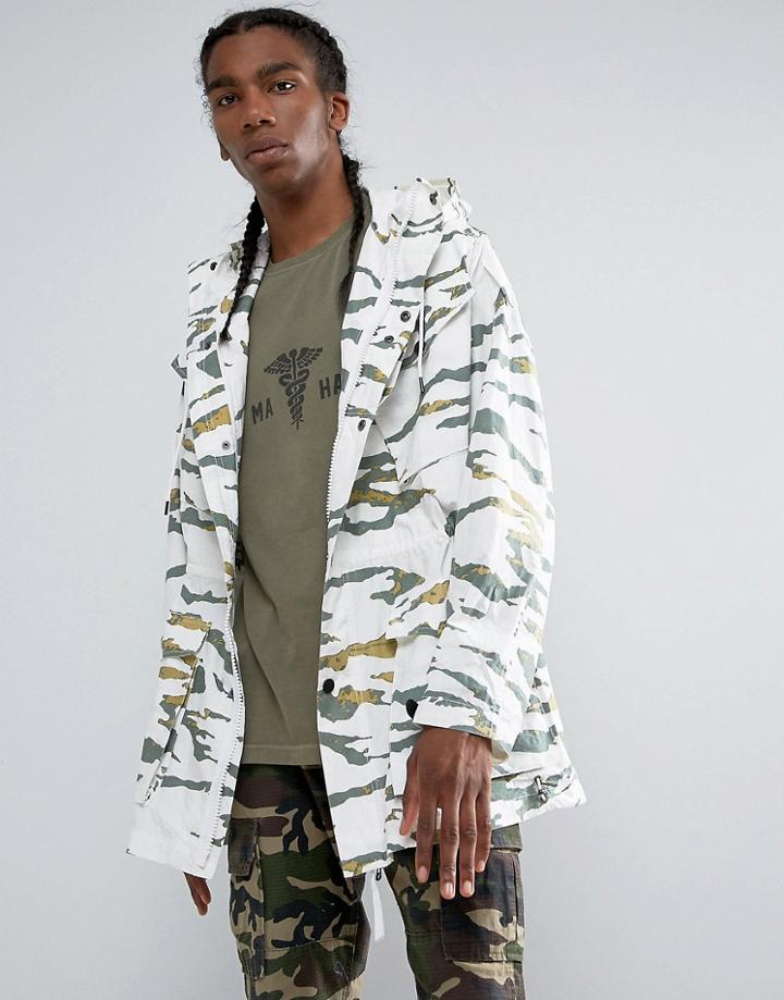 Maharishi Cargo Camo Long Line Jacket - Green