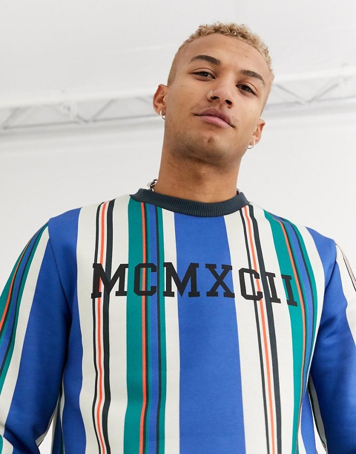 Asos Design Sweatshirt In Multi Color Vertical Stripes