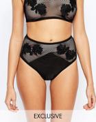Wolf & Whistle Lace High Waist Bikini Bottom - Black