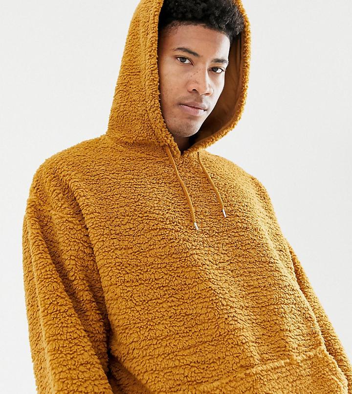 Asos Design Tall Oversized Hoodie In Brown Borg - Brown