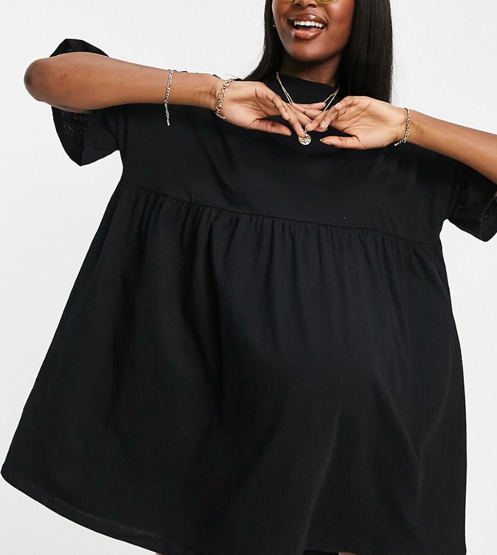 Asos Design Maternity Super Oversized Ruffle Sleeve Smock Dress In Black