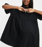 Asos Design Maternity Super Oversized Ruffle Sleeve Smock Dress In Black