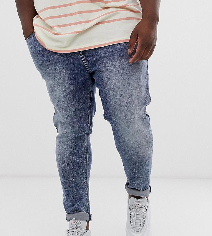Asos Design Plus Spray On Jeans With Power Stretch In Blue Acid Wash