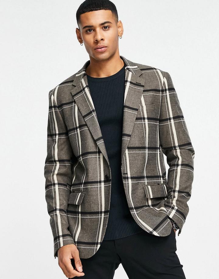 River Island Double Breasted Suit Jacket In Black Check