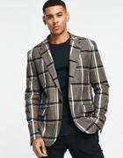 River Island Double Breasted Suit Jacket In Black Check