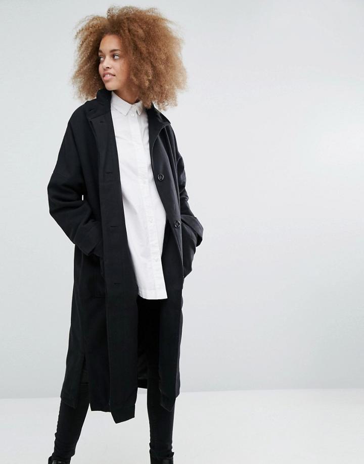 Monki Longline Over Coat - Black