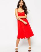 Asos Midi Sundress With Button Front - Red