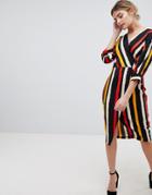 Closet London Wrap Dress In Contrast Stripe - Multi