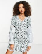 Topshop Ditsy Print Tea Dress In Blue-blues