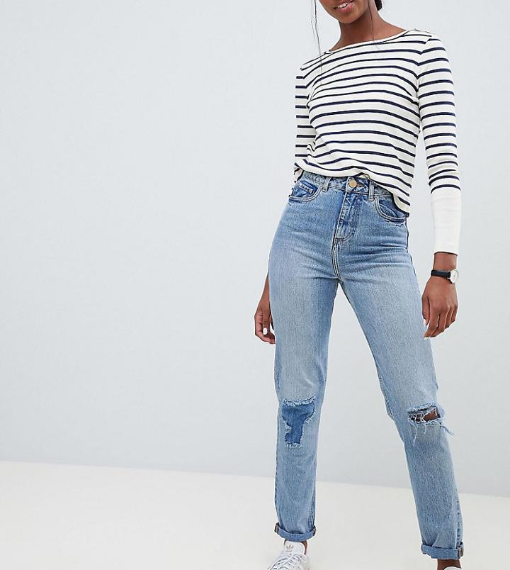 Asos Design Tall Recycled Ritson Rigid Mom Jeans In Divinity Rich Mid Blue Wash - Blue
