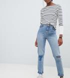 Asos Design Tall Recycled Ritson Rigid Mom Jeans In Divinity Rich Mid Blue Wash - Blue