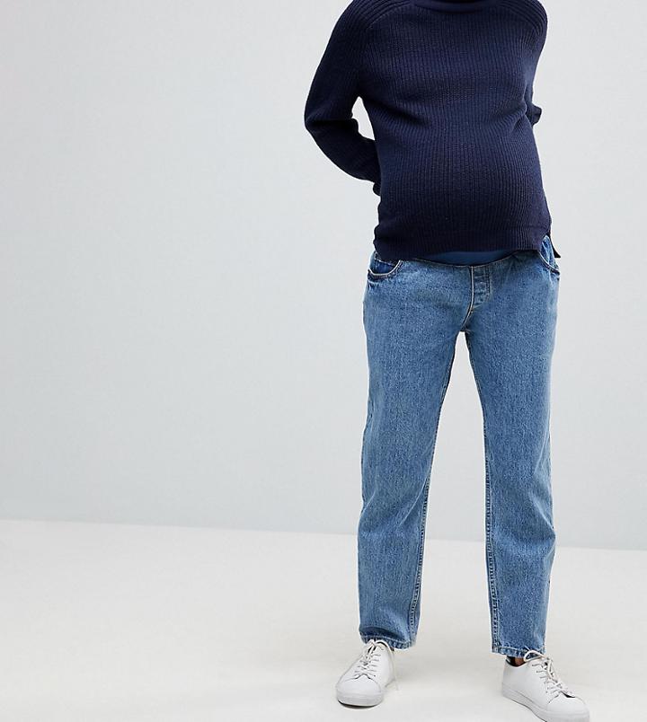 Asos Maternity Recycled Florence Authentic Straight Leg Jeans In Mindy Vintage Blue Wash With Under The Bump Waistband - Blue
