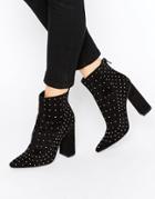 Missguided Studded Pointed Toe Heeled Ankle Boots - Black
