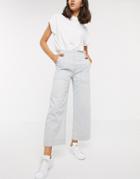 Asos Design Cropped Wide Leg Carpenter Jeans In Bleach Wash-blues