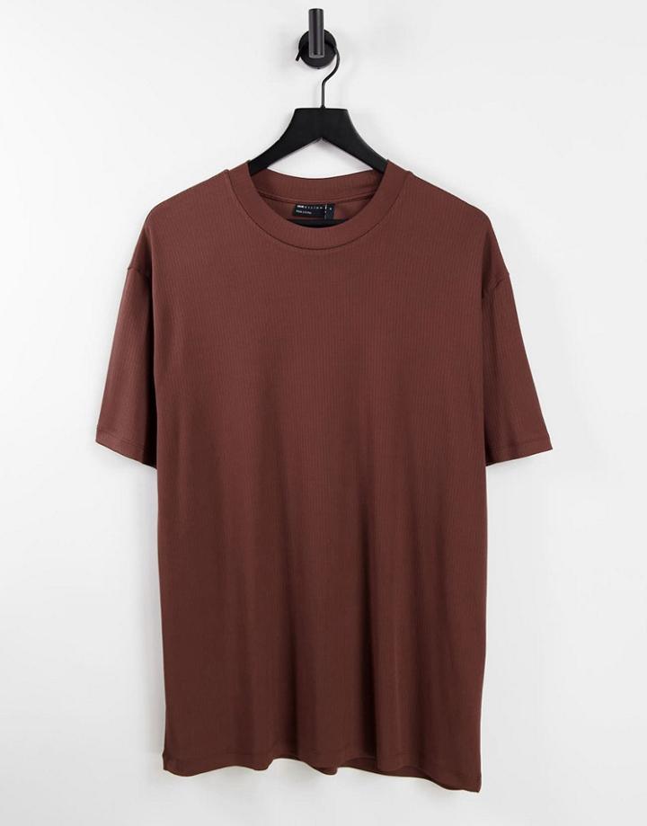 Asos Design Relaxed T-shirt In Slinky Rib In Brown-brunette