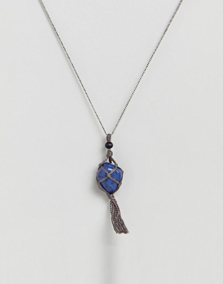 Classics 77 Burnished Silver Blue Stone Necklace - Silver