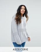 Asos Curve Oversized Sweater With Rib Detail - Gray
