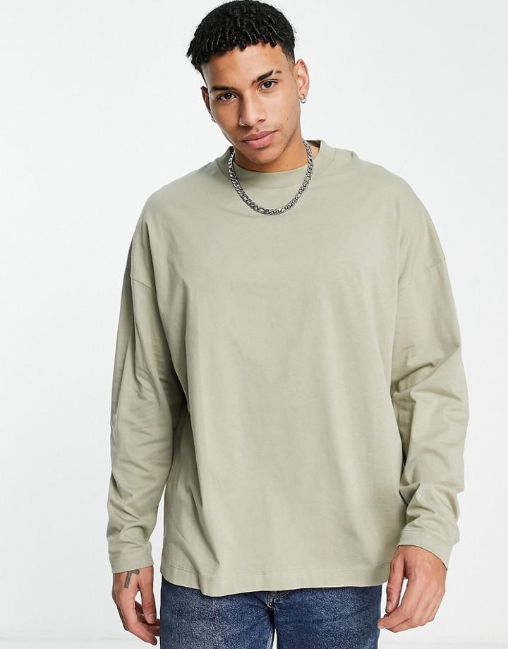 Topman Long Sleeve Extreme Oversized Fit T-shirt In Stone-neutral
