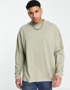 Topman Long Sleeve Extreme Oversized Fit T-shirt In Stone-neutral