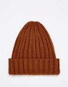 Asos Pointed Ribbed Beanie In Tobacco - Tobacco