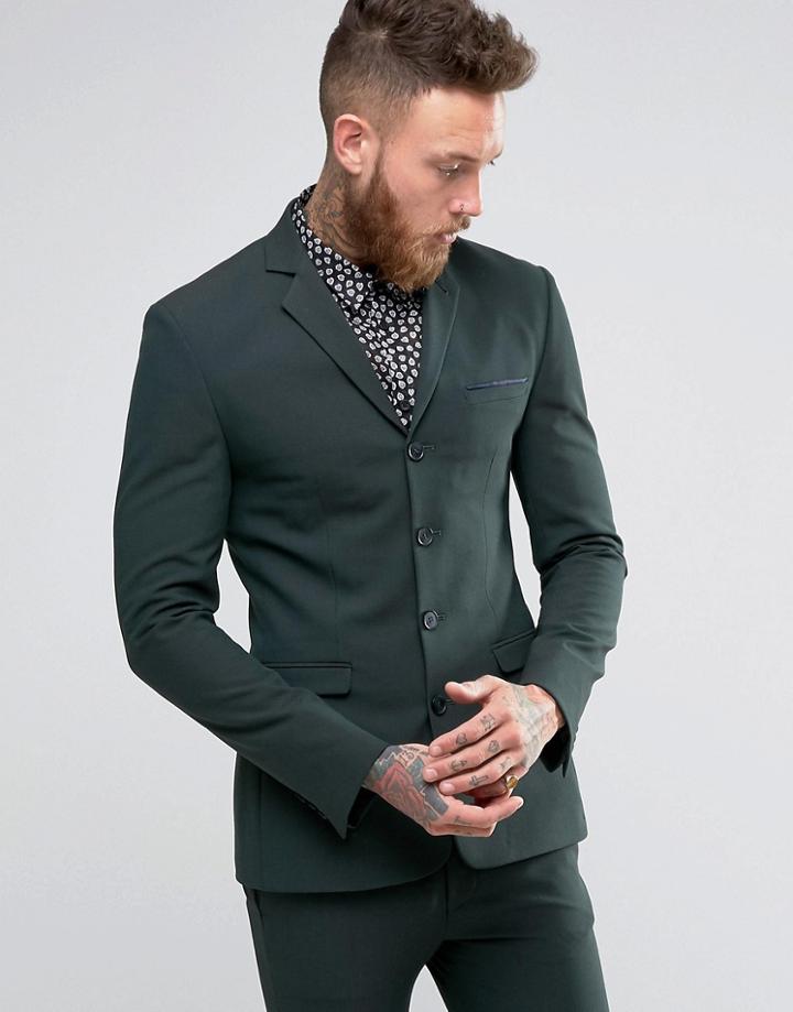 Asos Super Skinny Four Button Suit Jacket In Green - Green