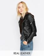 Doma Punched Scaled Textured Leather Jacket - Black