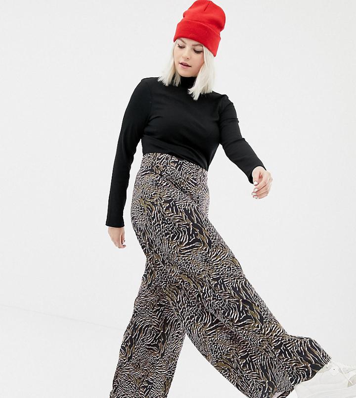 Asos Design Curve Wide Leg Pants In Abstract Animal - Multi