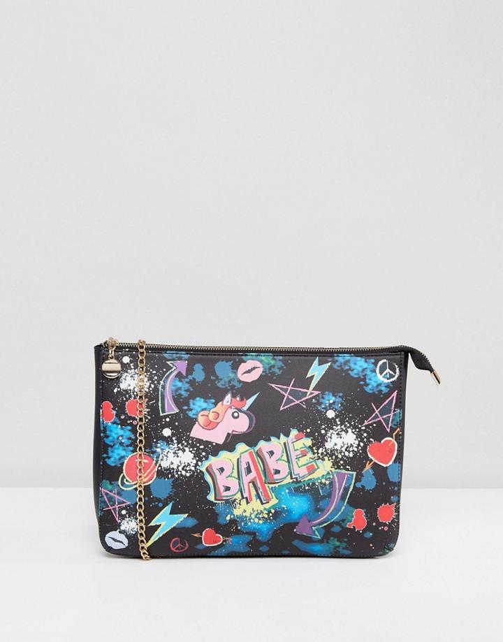 7x Graffiti Clutch Bag With Monochrome Back - Black