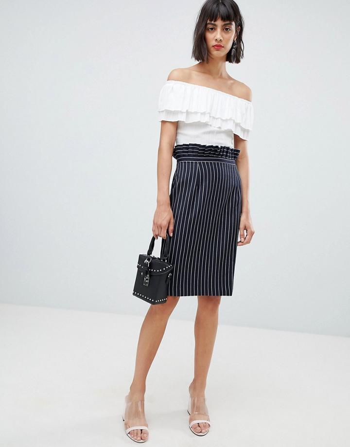 Unique 21 Pinstripe Midi Skirt-black