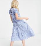 Influence Petite Midi Dress With Tie Back In Blue Gingham-blues