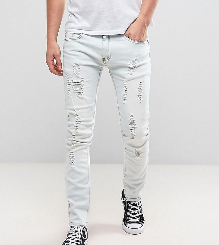 Liquor N Poker Slim Distressed Jeans In Bleach Stonewash Blue - Blue