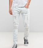 Liquor N Poker Slim Distressed Jeans In Bleach Stonewash Blue - Blue
