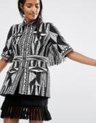Anna Sui Fitted Jacket In Bark Cloth Jacquard - Black Print