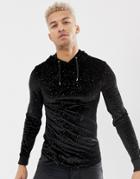 Asos Design Muscle Hoodie In Velour With Gold - Black